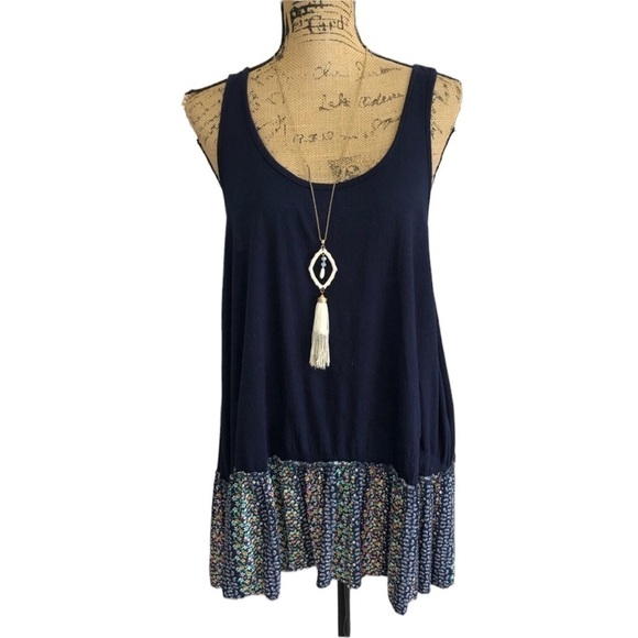 Umgee Racerback Boho Floral Hem Flowy Tunic - Picture 2 of 9